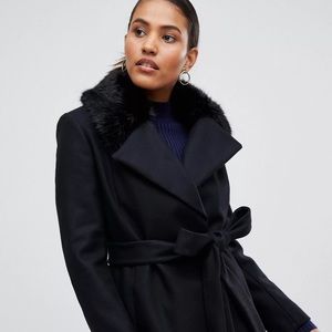 French Connection Fur Trim Trench Coat, Size 10